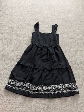 Old Navy Black Tiered Sundress with White Embroidered Hem